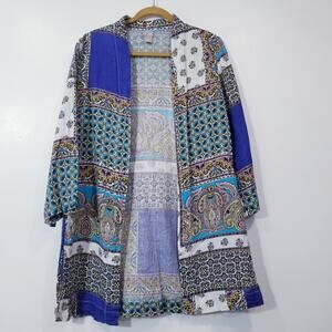Chicos Patchwork Print 100% Linen Cardigan
